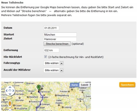 Automatische Fahrtkostenberechnung mit Google Maps
